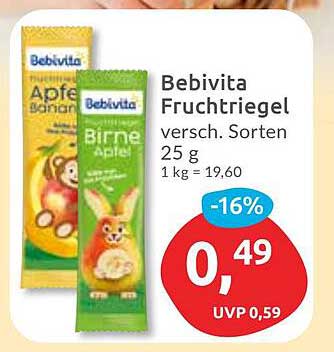 Bebivita Fruchtriegel versch. Sorten 25 g
