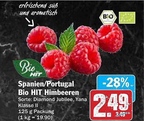 Bio HIT Himbeeren 125 g Packung