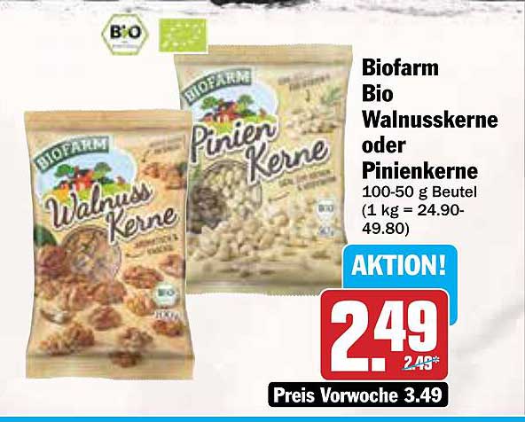 Biofarm Bio Walnusskerne oder Pinienkerne 100-50 g