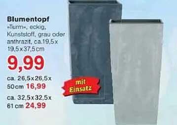 Blumentopf "Turm", eckig, Kunstsoff, grau oder anthrazit
