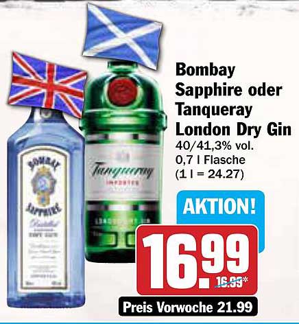 Bombay Sapphire oder Tanqueray London Dry Gin