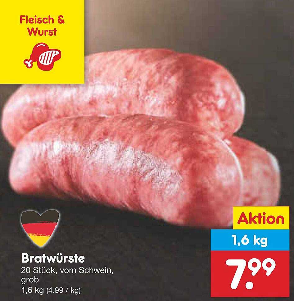 Bratwürste, 20 Stück vom Schwein, grob, 1,6 kg