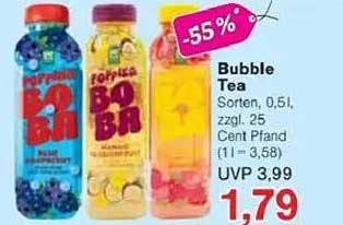 Bubble Tea 0,5l - Sorten: Blaubeere, Mango und mehr