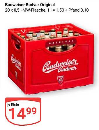 Budweiser Budvar Original 20 x 0,5 l-MW-Flasche