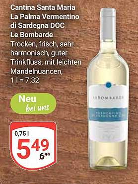 Cantina Santa Maria La Palma Vermentino di Sardegna DOC Le Bombarde 0,75l