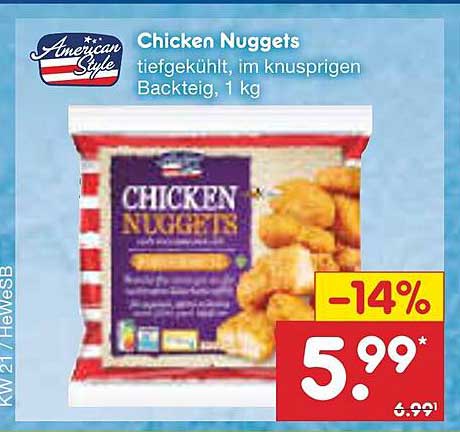 Chicken Nuggets - tiefgekühlt, im knusprigen Backteig, 1 kg