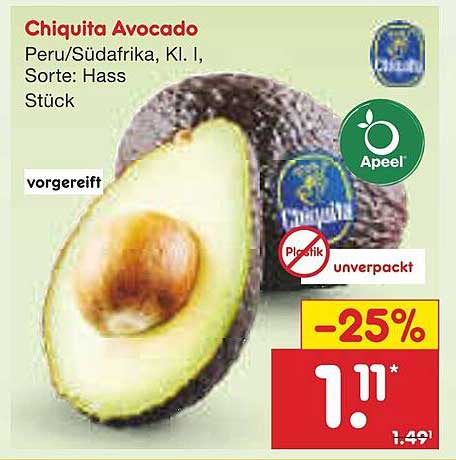 Chiquita Avocado, Kl. I, Sorte: Hass, Stück