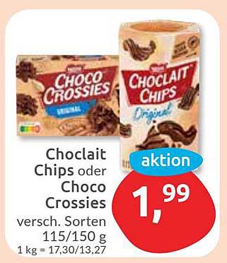 Choclaît Chips oder Choco Crossies - verschiedene Sorten
