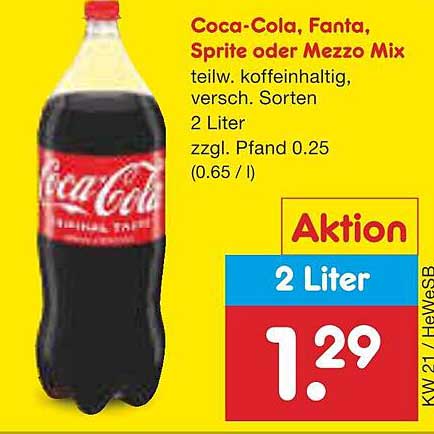 Coca-Cola, Fanta, Sprite oder Mezzo Mix - 2 Liter für nur 1,29 €