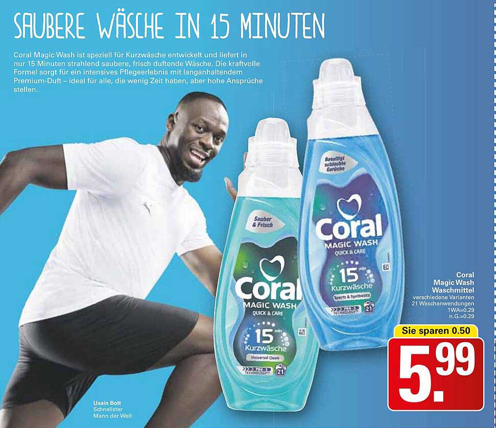 Coral Magic Wash Waschmittel 15 Minuten Kurzwäsche