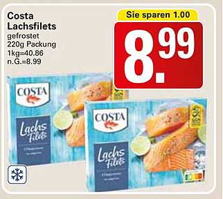 Costa Lachsfilets gefrostet 220g Packung