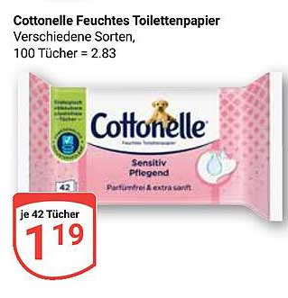 Cottonelle Feuchtes Toilettenpapier - Sensitiv Pflegend, 42 Tücher