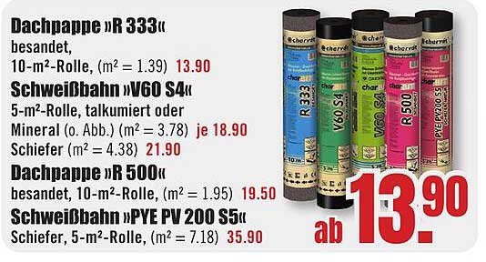 Dachpappe »R 333« besandet, 10-m²-Rolle, (m² = 1.39) 13,90