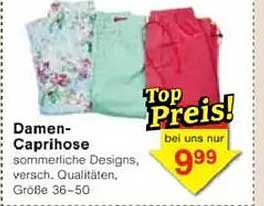 Damen-Caprihose - sommerliche Designs, versch. Qualitäten, Größe 36-50