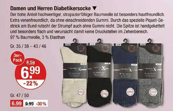 Damen und Herren Diabetikersocken - 3er-Pack