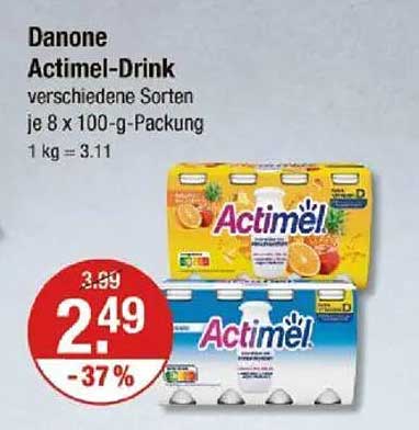 Danone Actimel-Drink verschiedene Sorten je 8 x 100-g-Packung