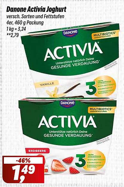 Danone Activia Joghurt 4er Pack - Vanille & Erdbeere