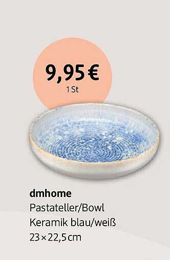 dmhome Pastateller/Bowl Keramik blau/weiß 23 x 22,5 cm