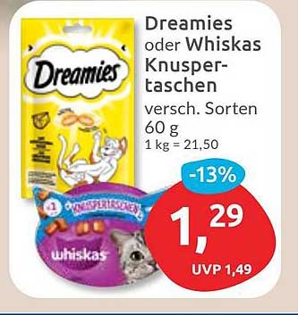Dreamies oder Whiskas Knuspertaschen 60 g