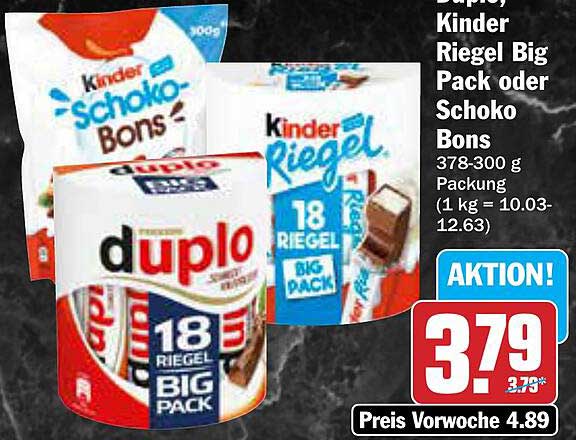 Duplo, Kinder Riegel Big Pack oder Schoko Bons