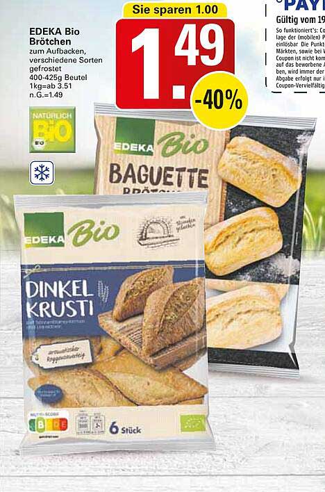 EDEKA Bio Brötchen - 40% Rabatt auf ausgewählte Sorten