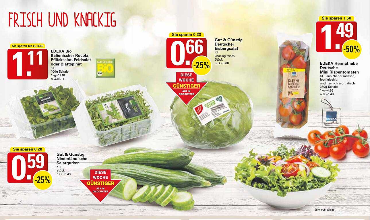 EDEKA Bio Italienischer Rucola, Pflücksalat, Feldsalat oder Blattspinat