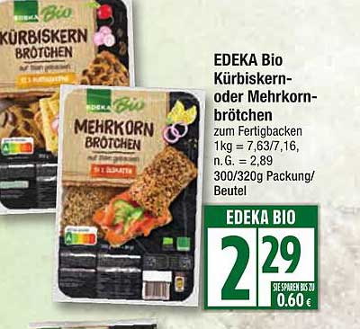 EDEKA Bio Kürbiskern- oder Mehrkornbrötchen