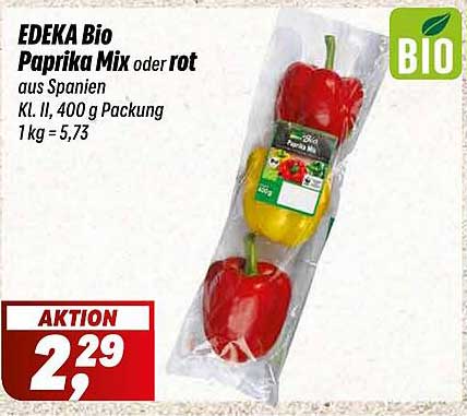 EDEKA Bio Paprika Mix oder rot aus Spanien, 400 g