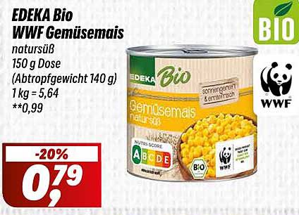 EDEKA Bio WWF Gemüsemais natur süß 150 g Dose
