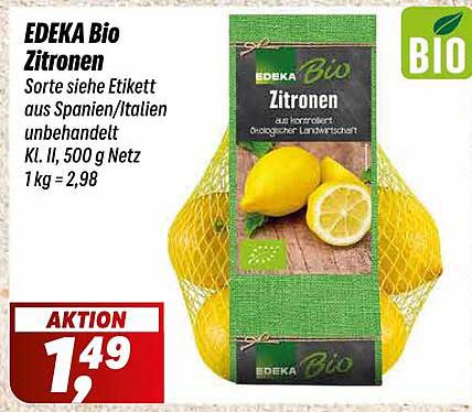 EDEKA Bio Zitronen 500 g nur für 1,49 €