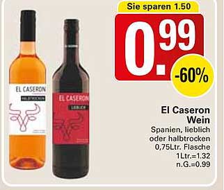 El Caseron Wein - Spanien, lieblich oder halbtrocken, 0,75L Flasche