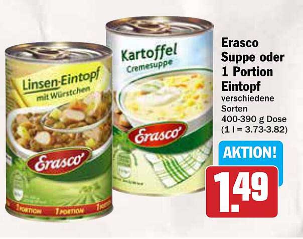 Erasco Suppe oder 1 Portion Eintopf – verschiedene Sorten