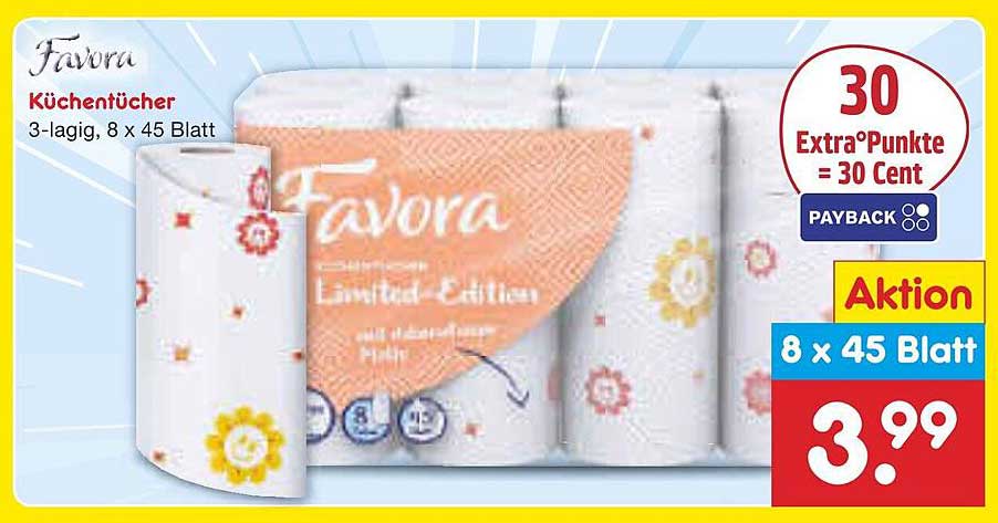 Favora Küchentücher 3-lagig, 8 x 45 Blatt