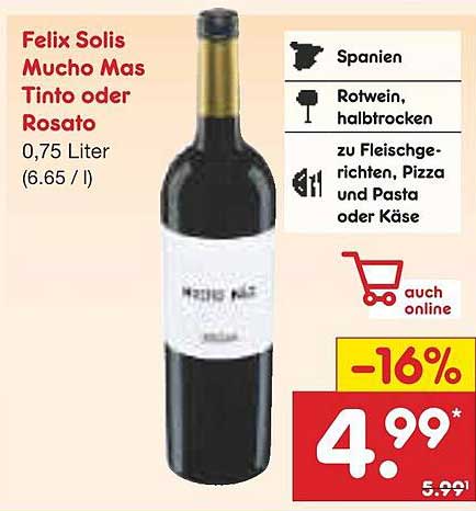 Felix Solis Mucho Mas Tinto oder Rosato 0,75 Liter