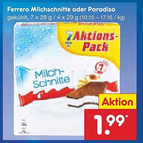 Ferrero Milchschnitte oder Paradiso, 7er Aktions-Pack