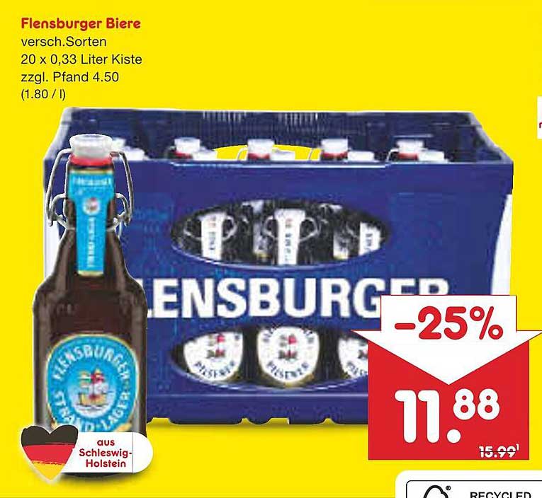 Flensburger Biere 20 x 0,33 Liter Kiste