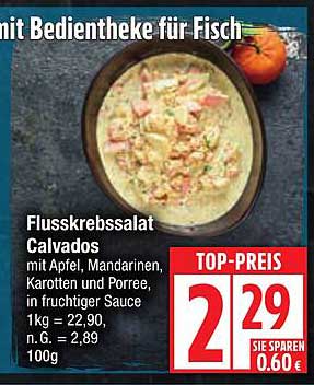 Flusskrebsbsalat Calvados mit Apfel, Mandarinen, Karotten und Porree