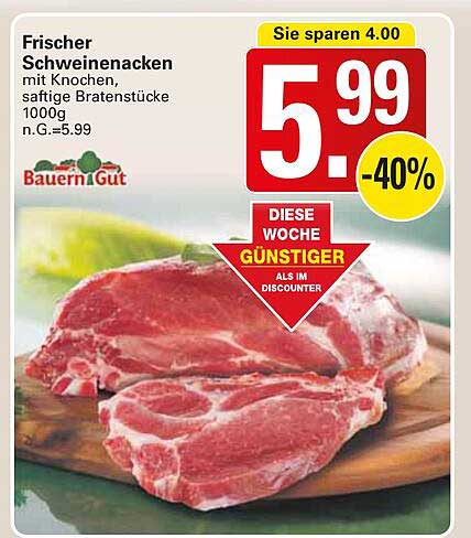 Frischer Schweinenacken mit Knochen, saftige Bratenstücke 1000g