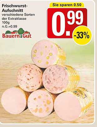 Frischwurst-Aaufschnitt verschiedene Sorten der Extraklasse 100g