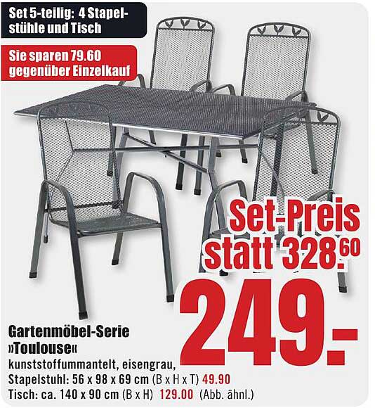 Gartenmöbel-Serie »Toulouse«: 5-teiliges Set mit 4 Stapelstühlen und Tisch