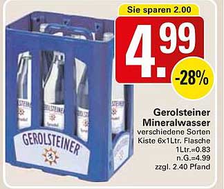 Gerolsteiner Mineralwasser Kiste 6x1Ltr. Flasche