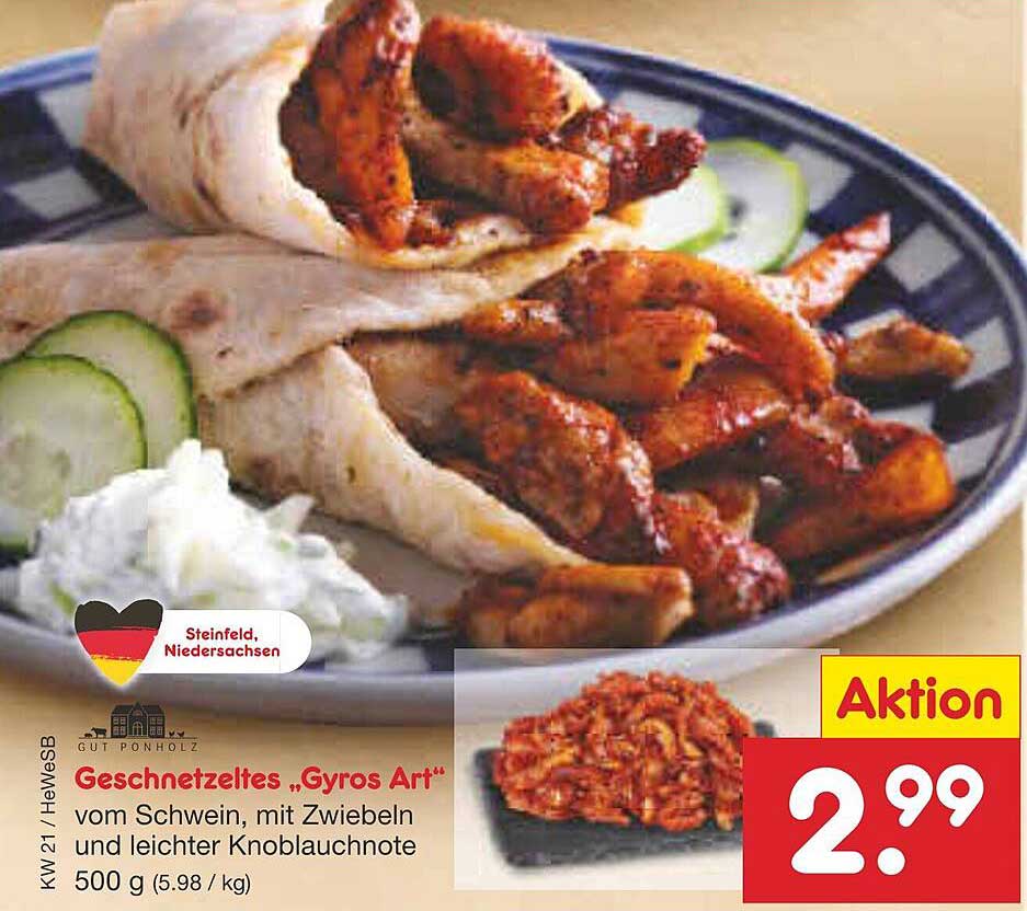 Geschnetzeltes „Gyros Art“ vom Schwein mit Zwiebeln und leichter Knoblauchnote
