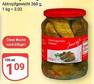 Gewürzgurken Auslese 720 ml - Diese Woche noch billiger!