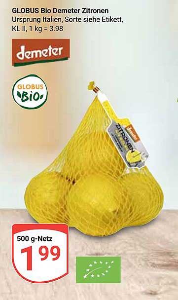 GLOBUS Bio Demeter Zitronen 500 g-Netz