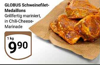 GLOBUS Schweinefilet-Medaillons, Grillfertig mariniert, in Chili-Cheese-Marinade