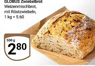 GLOBUS Zwiebelbrot Weizenmischbrot, mit Röstzwiebeln, 500 g