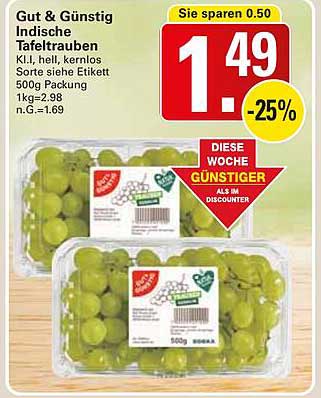 Gut & Günstig Indische Tafeltrauben 500g