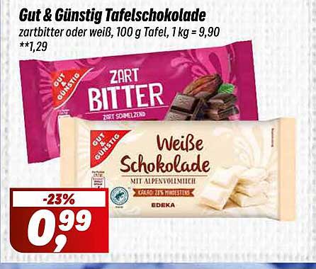 Gut & Günstig Tafelschokolade - Zartbitter oder Weiß, 100 g Tafel für nur 0,99 €