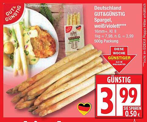 GUT&GÜNSTIG Spargel, weiß/violett - 500g Packung
