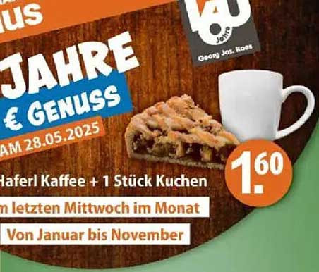Häferl Kaffee + 1 Stück Kuchen für nur 1,60 €